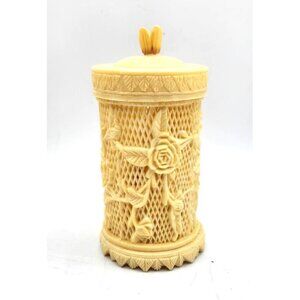 Rose Trellis Celluloid Plastic Container For Hors d'oeuvres Forks